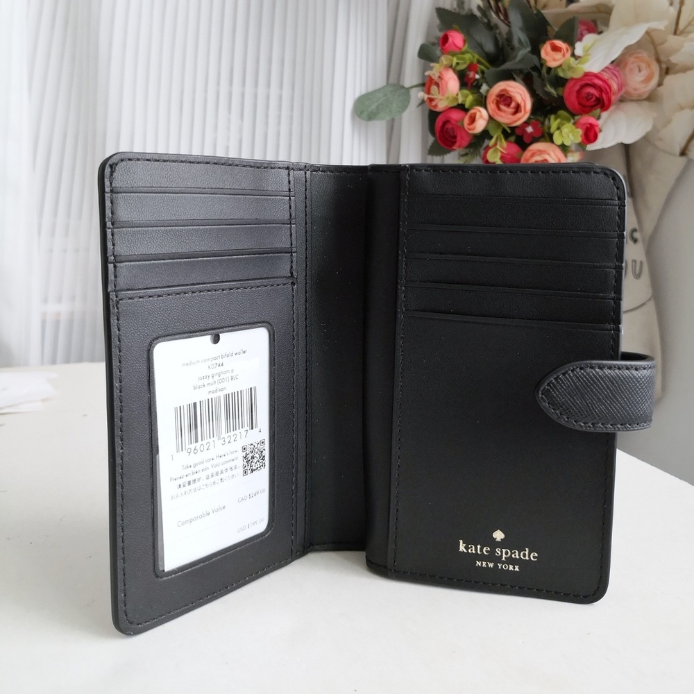 NWT Kate Spade Madison Jazzy Gingham Printed Medium Compact Bifold Wallet KD744 - Picture 5 of 5